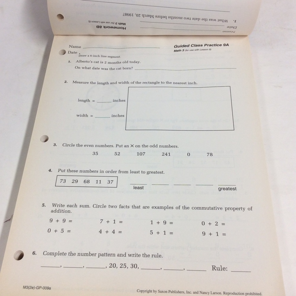 Saxon Math 3 Student Workbook Part 1 - Picture 5 of 13